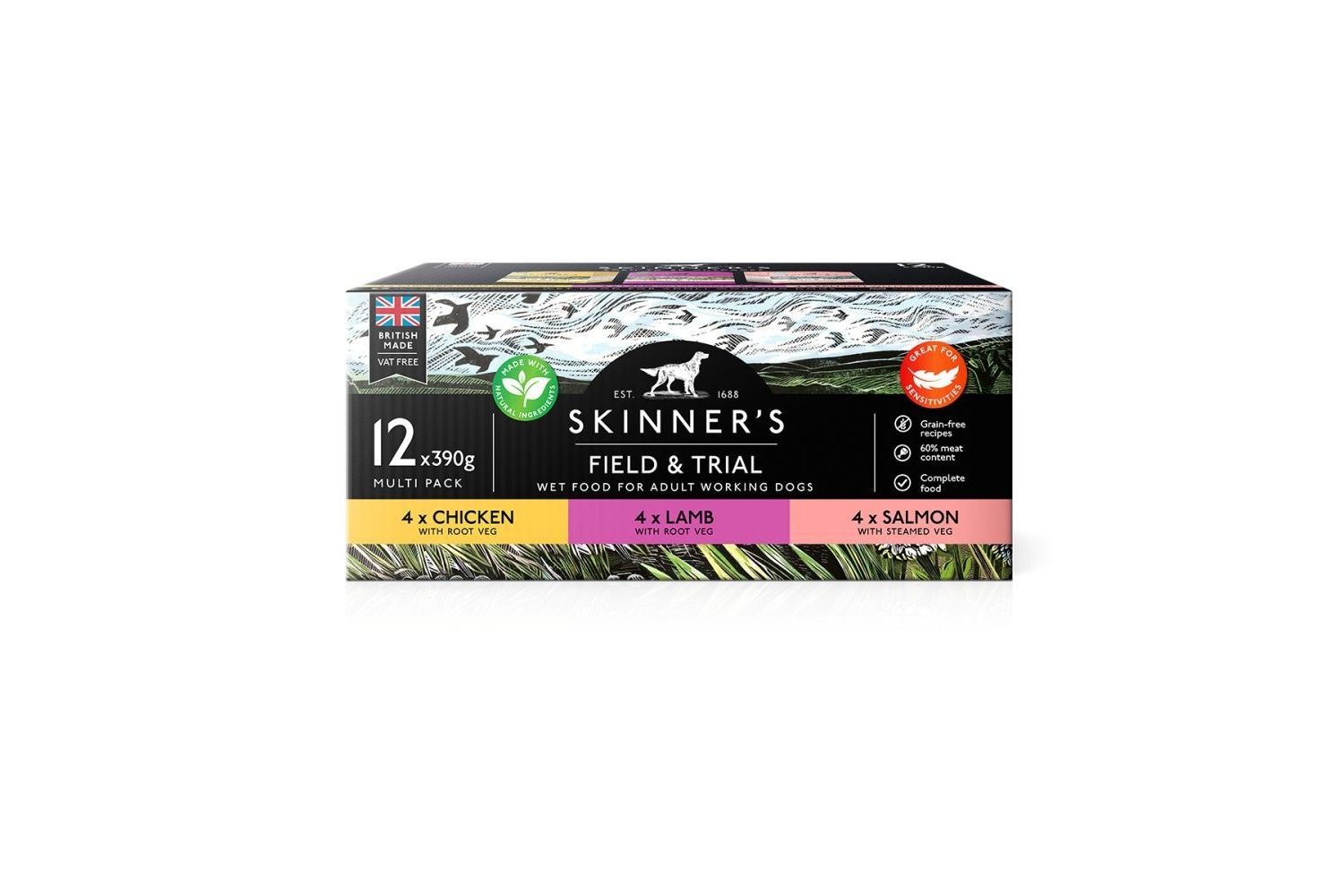  Skinner's Field & Trial Wet Adult Working Dog Variety 12 X 390g