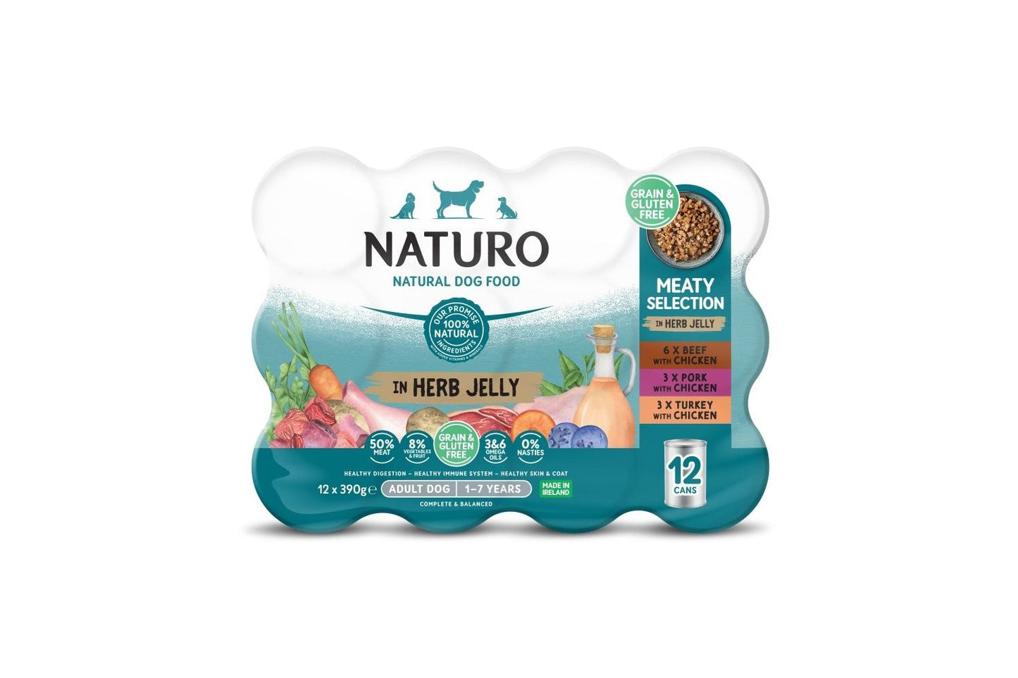  Naturo Adult Dog Meat Chunks In Herb Jelly 12 X 390g