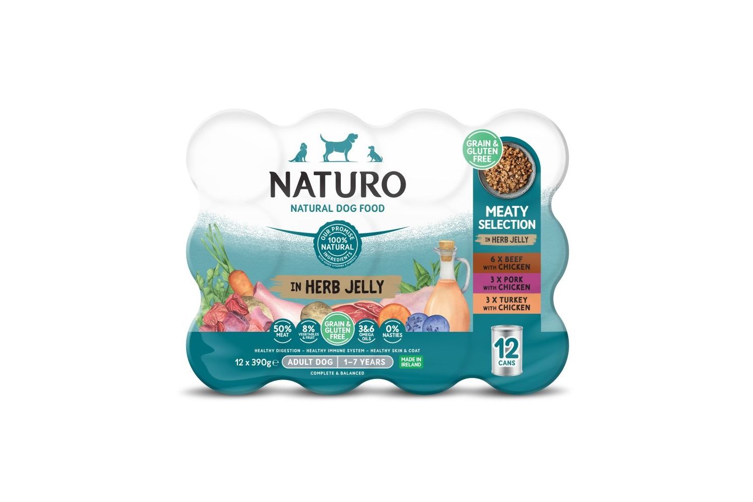  Naturo Adult Dog Meat Chunks In Herb Jelly 12 X 390g