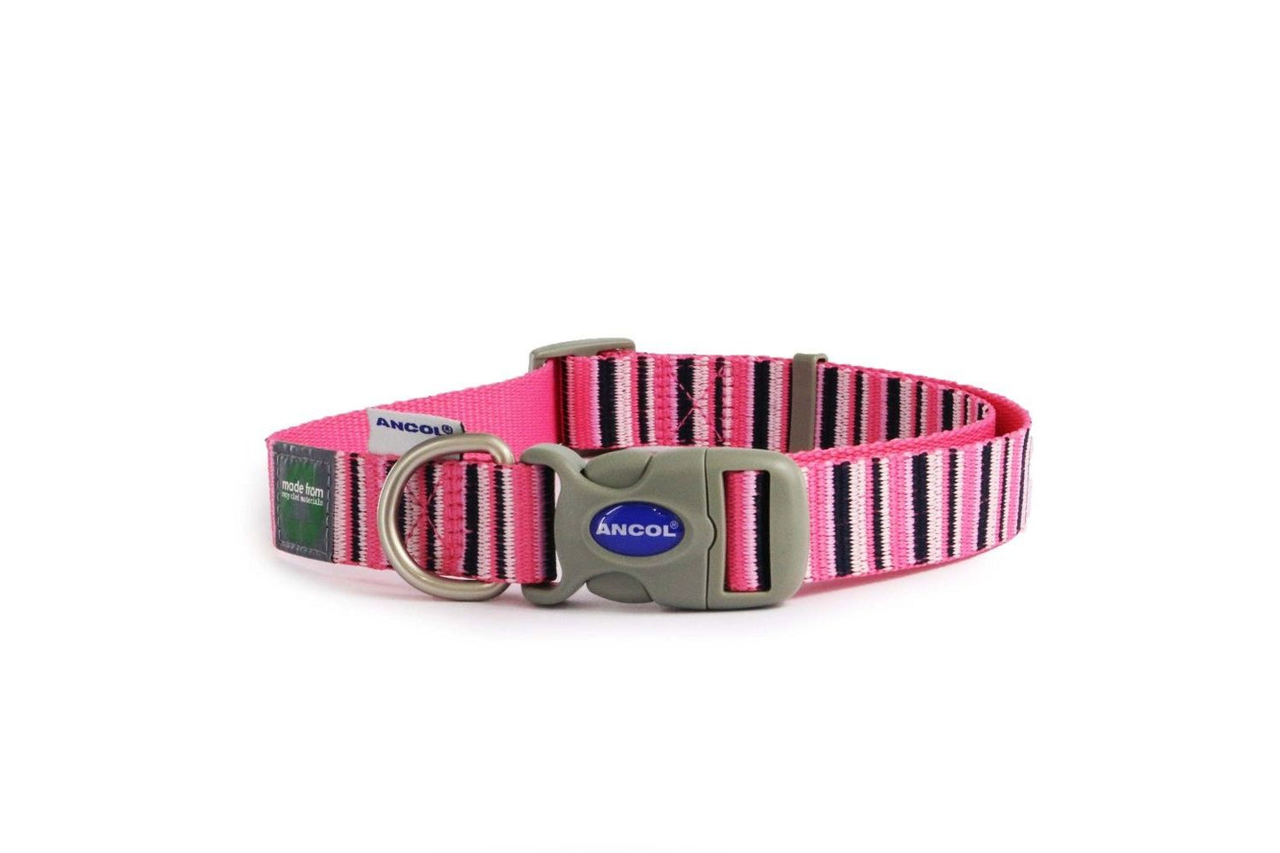  Ancol Made From Candystripe Pink Dog Collar