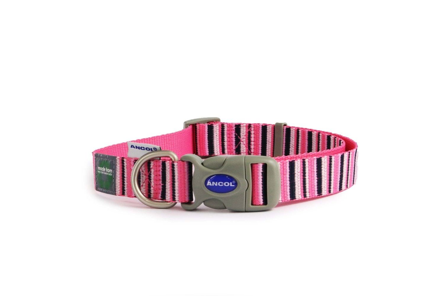  Ancol Made From Candystripe Pink Dog Collar