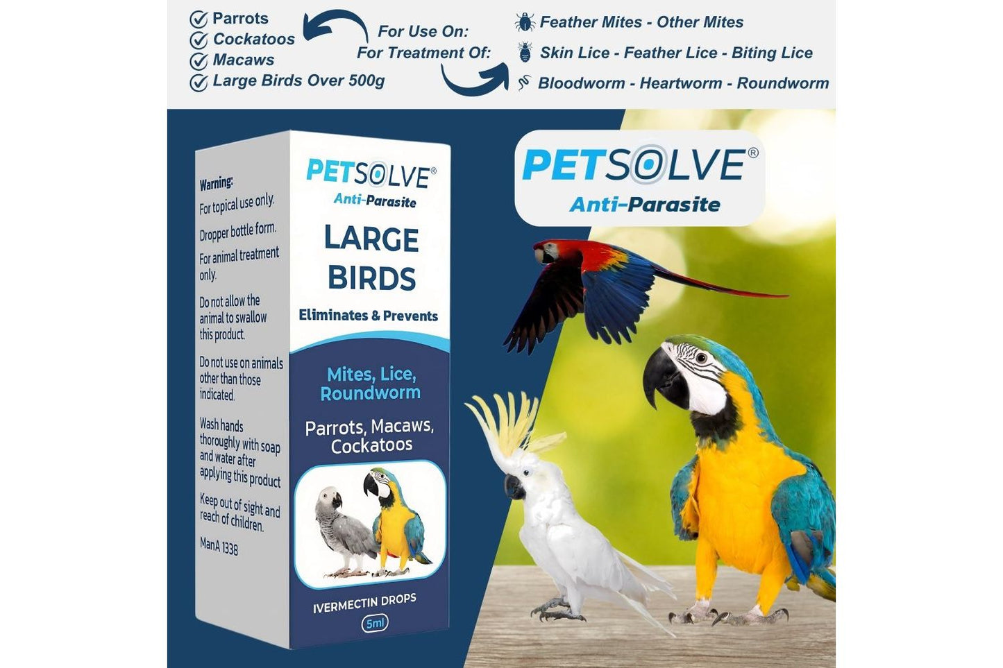  Petsolve Anti-Parasite For Large Birds 5ml
