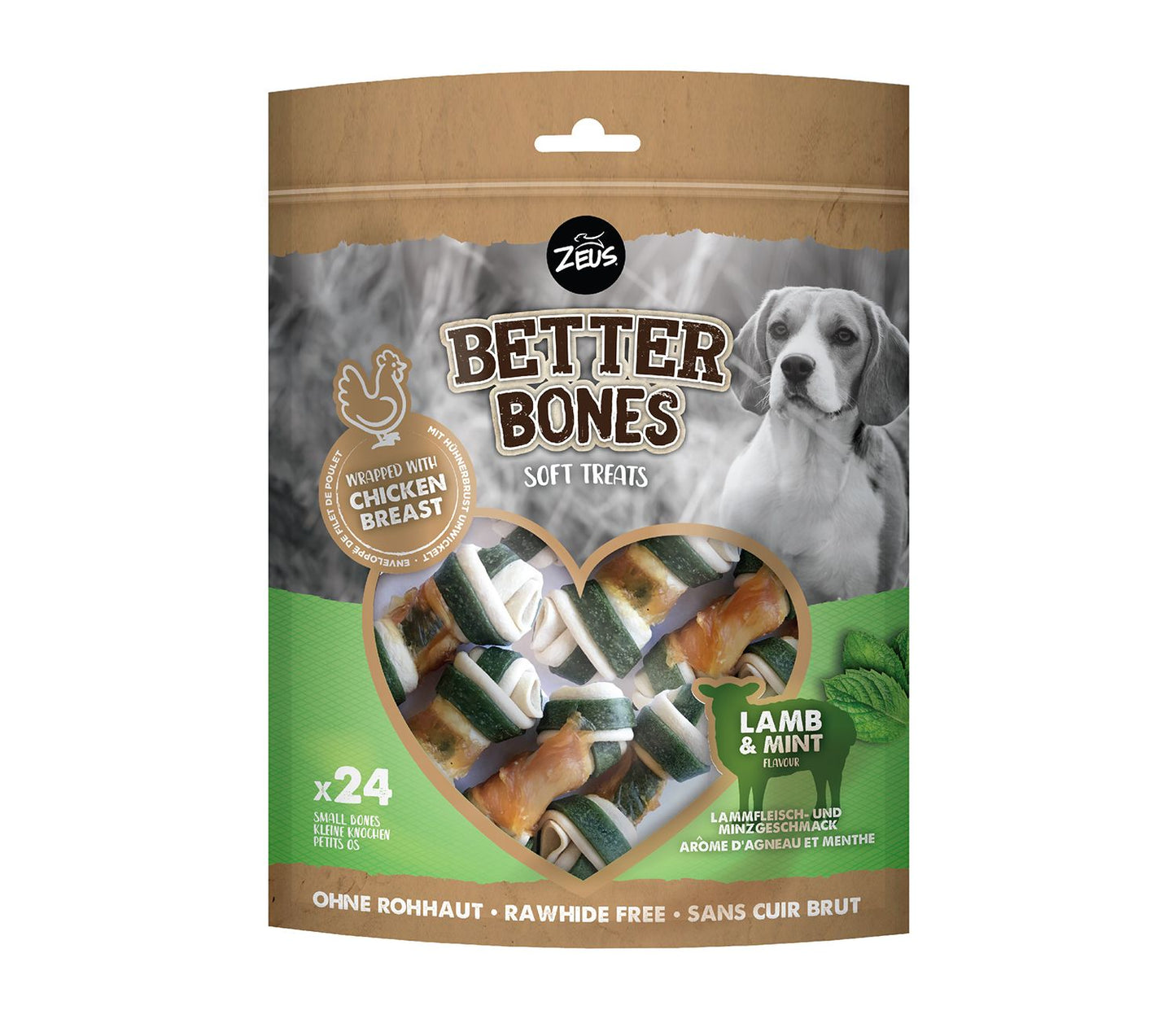  Zeus Better Bones Lamb & Mint Bones Dog Treats (24 Pack)