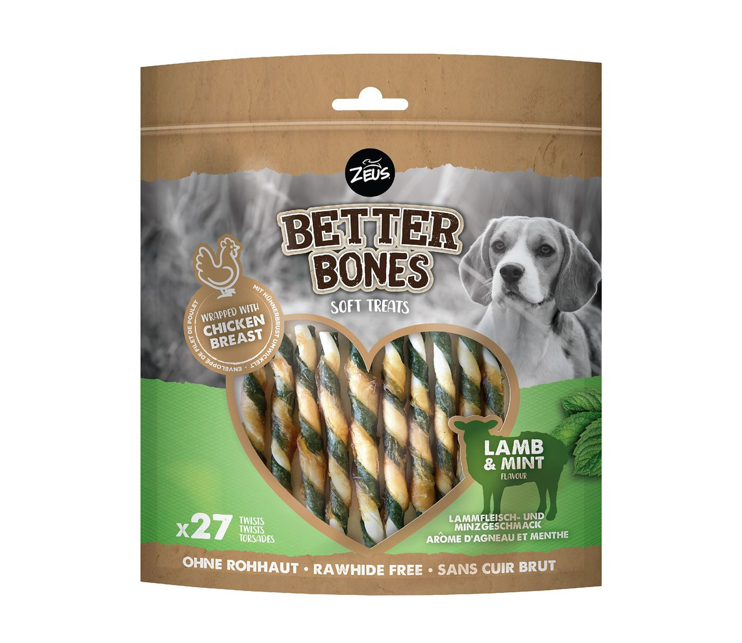  Zeus Better Bones Lamb & Mint Twists Dog Treats (24 Pack)