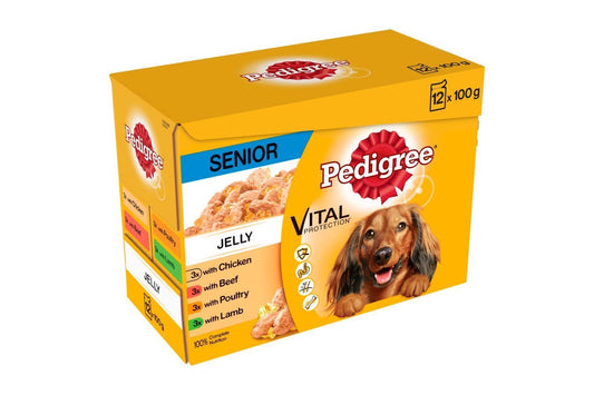  Pedigree Senior Wet Dog Food Pouches Mixed Selection In Jelly 12x100g
