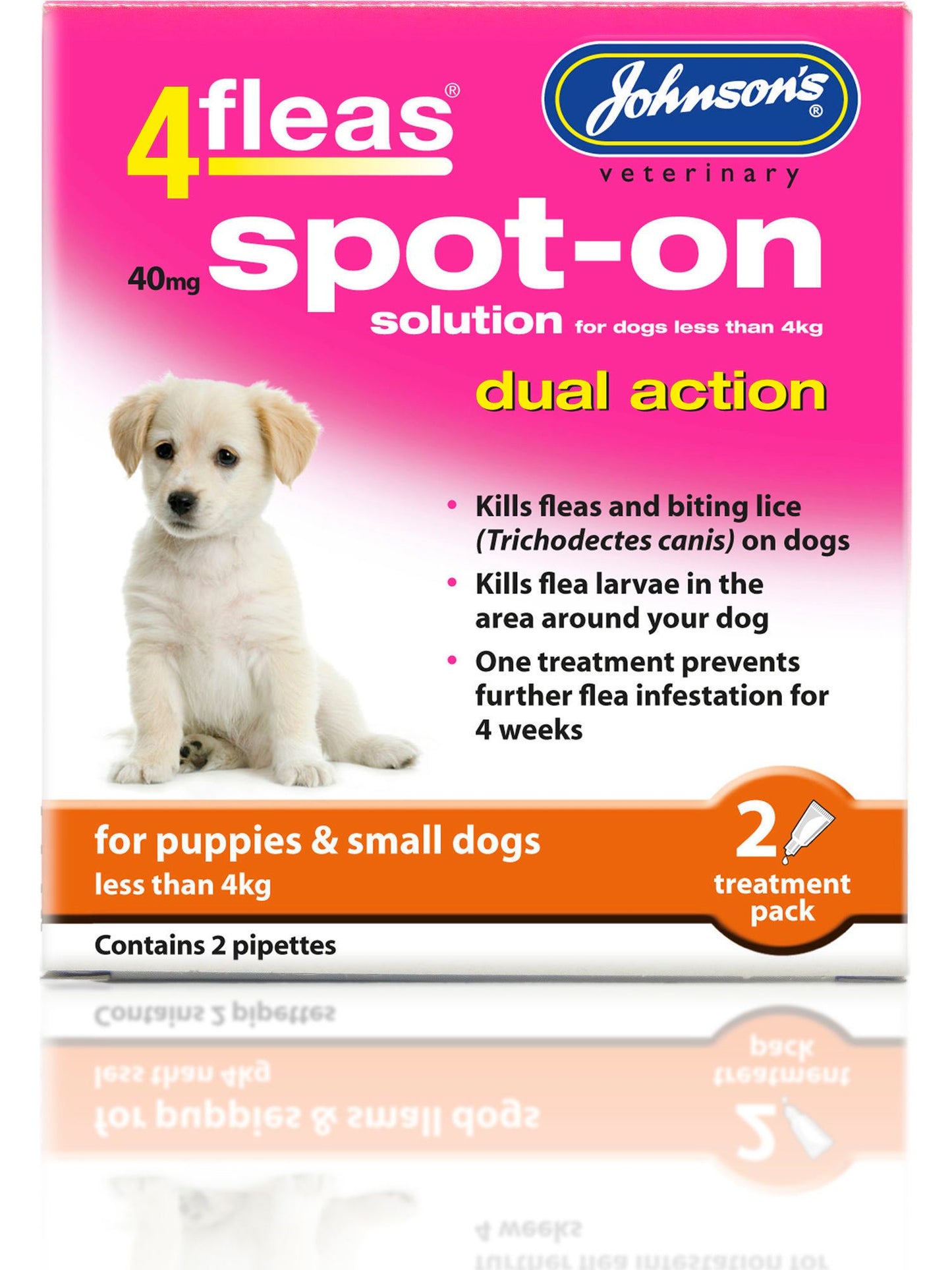  Johnson's 4fleas Spot-On Dual Action For Puppies/Dogs - Less Than 4kg - 2 Treatments