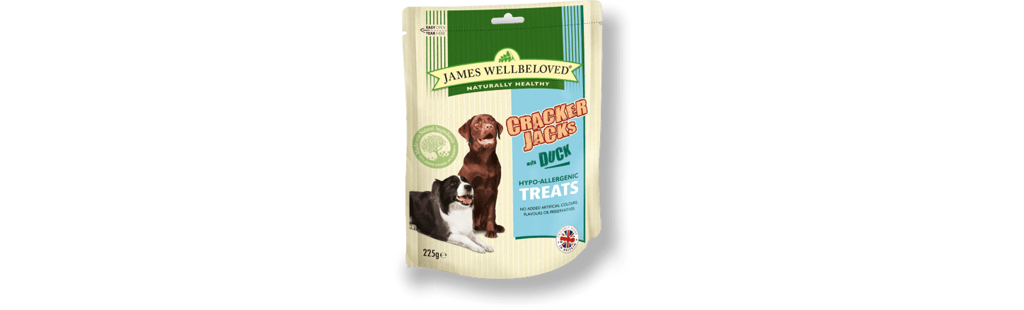  James Wellbeloved Crackerjacks Duck Dog Treats - 225g