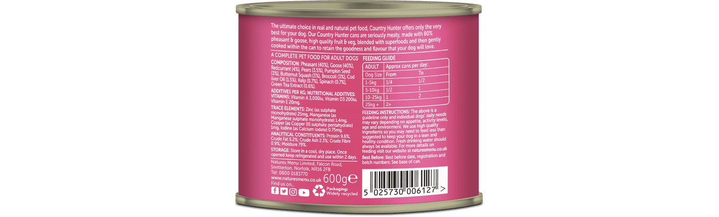  Country Hunter Pheasant & Goose Wet Dog Food Can