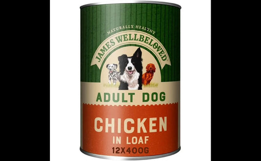  12 X James Wellbeloved Adult Dog Can Chicken & Rice In Loaf 400g