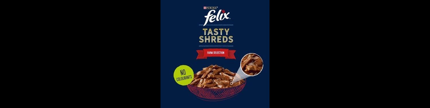  Felix Tasty Shreds Farm Selection In Gravy Wet Cat Food 12 X 80g