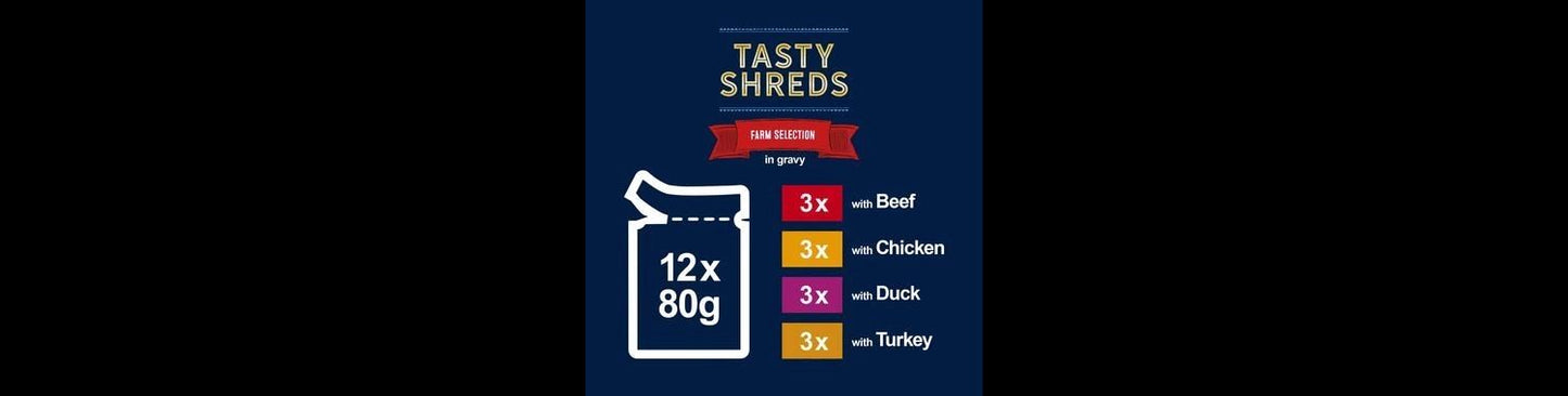  Felix Tasty Shreds Farm Selection In Gravy Wet Cat Food 12 X 80g