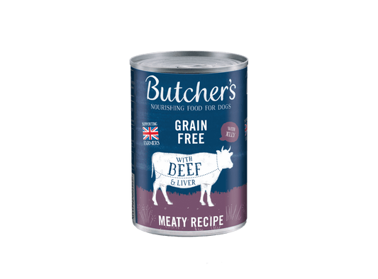  12 X 400g Butcher's Meaty Recipe Grain Free Beef & Liver Dog Food