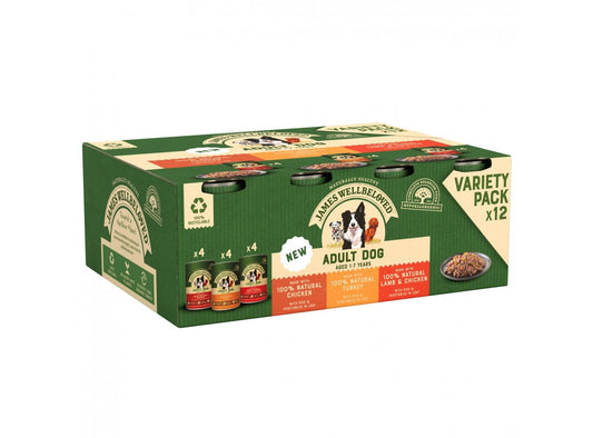  12 X James Wellbeloved Adult Dog Can Grain Free Turkey Lamb & Chicken In Loaf 400g