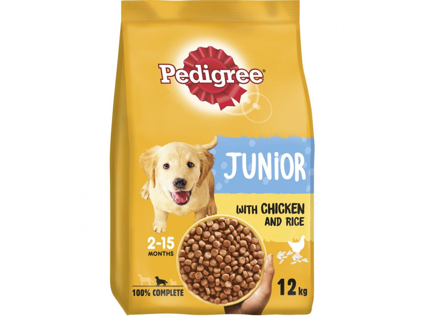  Pedigree Junior Medium Dry Dog Food Complete With Chicken And Rice 12kg