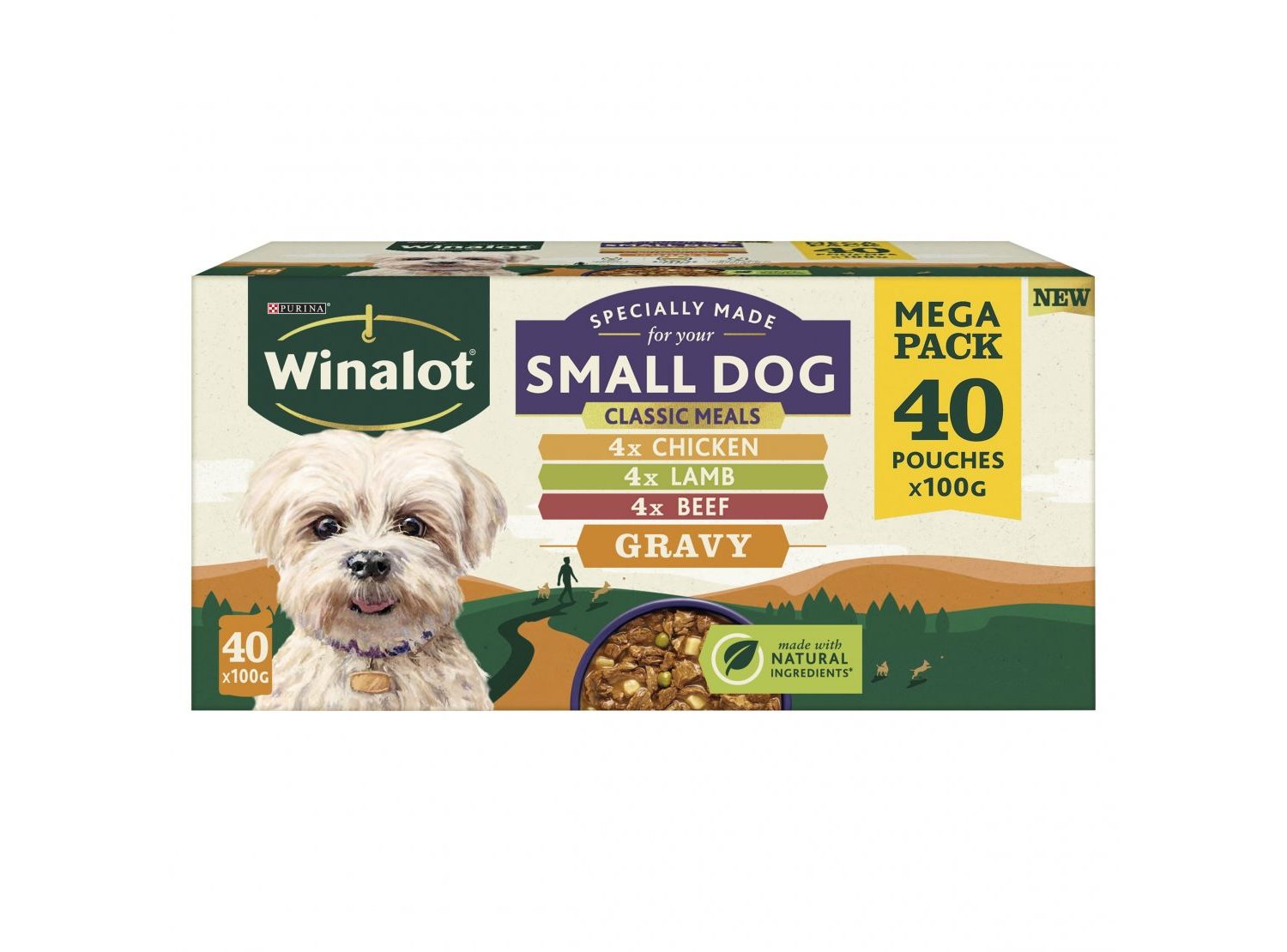  40 X Winalot Small Wet Dog Food Pouches Mixed In Gravy 100g
