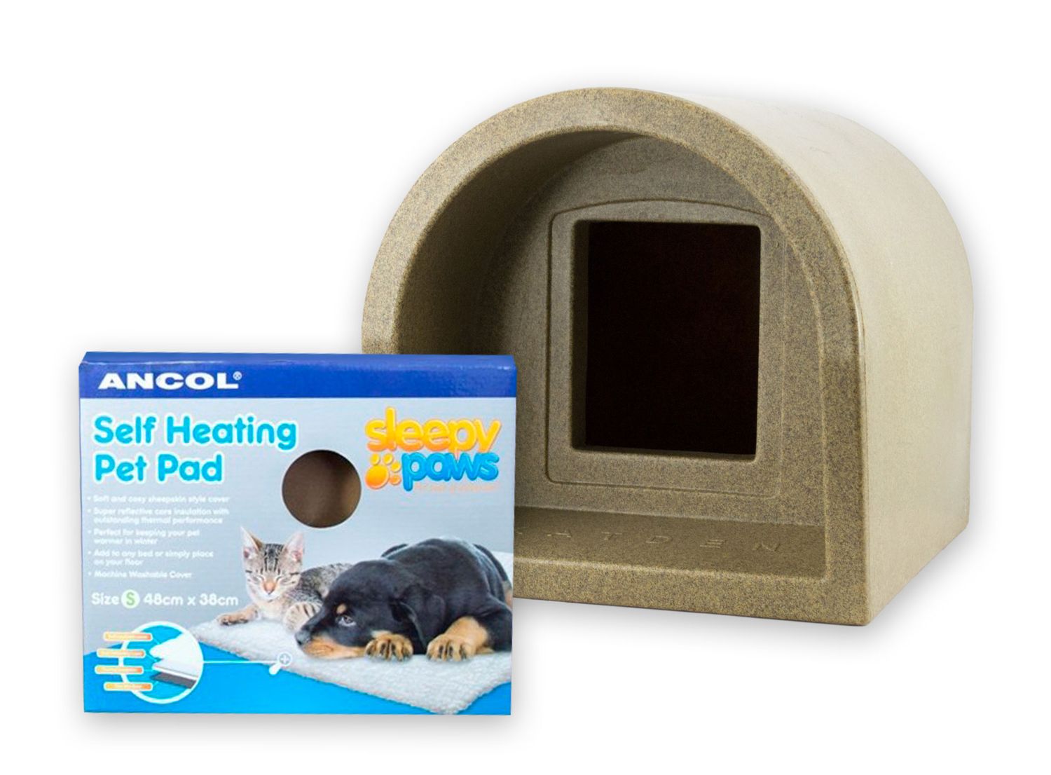  Mr Snugs Katden Cat Kennel & Self Heating Pet Pad - Stone