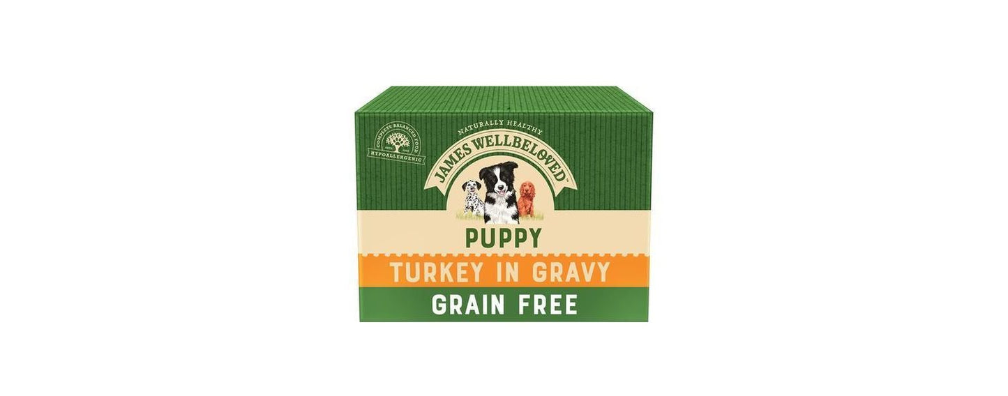  48 X James Wellbeloved Puppy/Junior Dog Food Pouches - Grain Free Turkey 100g
