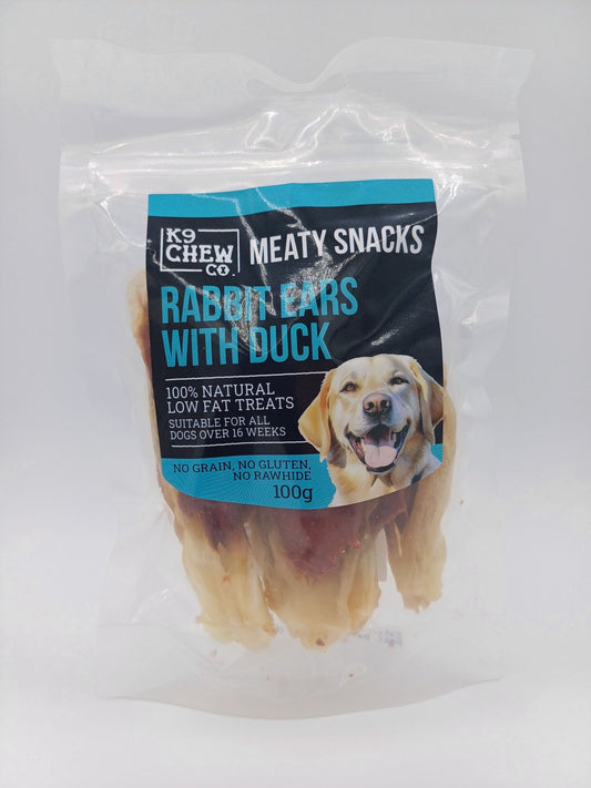  K9 Chew Co Meaty Snacks Rabbit Ears With Duck 100g