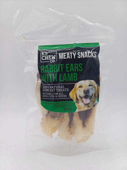  K9 Chew Co Meaty Snacks Rabbit Ears With Lamb 100g