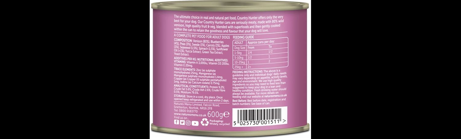  Country Hunter Wild Venison Wet Dog Food Can