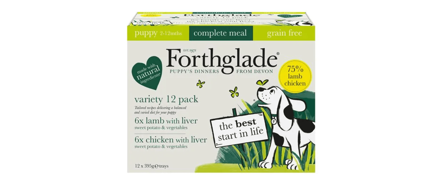  12 X Forthglade Grain Free Lamb & Chicken With Brown Rice Complete Puppy Food Variety Pack 395g