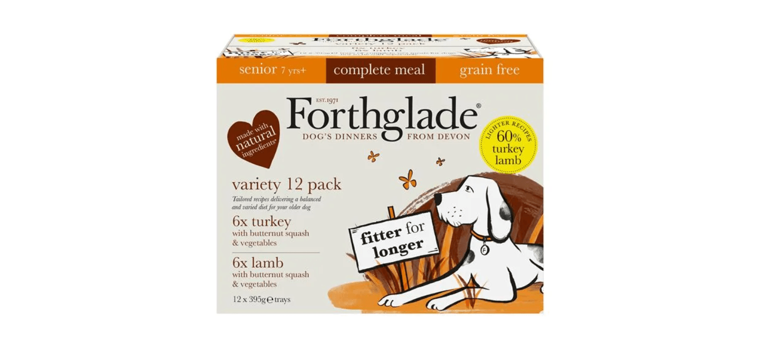 12 X Forthglade Grain Free Turkey & Lamb With Veg Complete Senior Wet Dog Food Variety Pack 395g