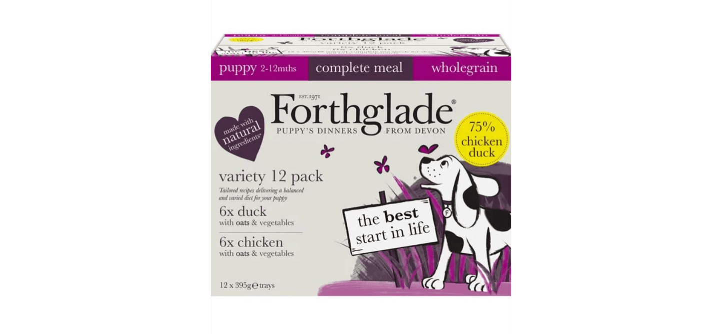  12 X Forthglade Chicken & Duck Complete Puppy Wet Dog Food Variety Pack 395g
