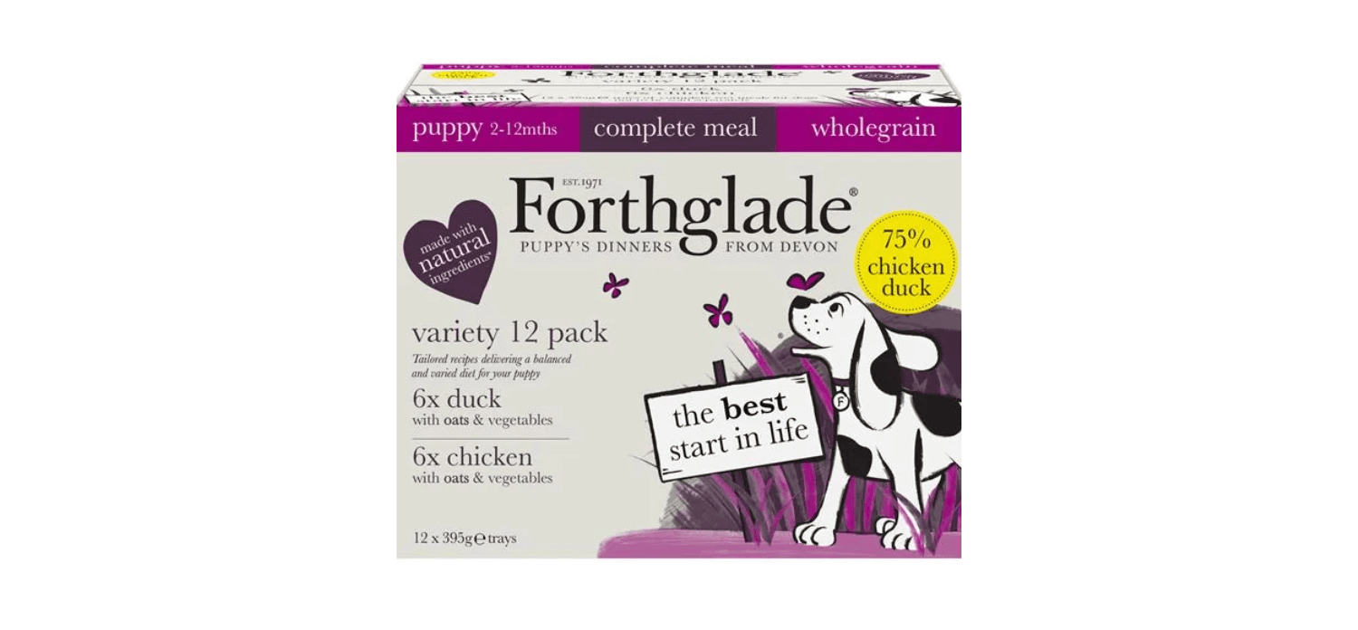  12 X Forthglade Chicken & Duck Complete Puppy Wet Dog Food Variety Pack 395g