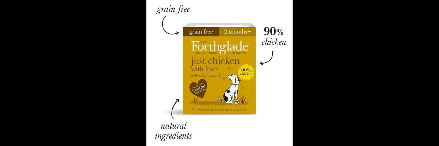  12 X 395g Forthglade Just Chicken/Turkey/Chicken & Liver Variety Pack